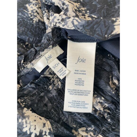 JOIE BALTIC MIDI DRESS BLACK/GRAY FLORAL FLOWY SMOCKED LACE SZ S RUFFLE NECK - Picture 10 of 16